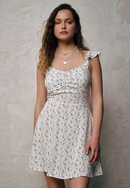 Vestido Mujer Corto Vuelos Print Flores Blanco