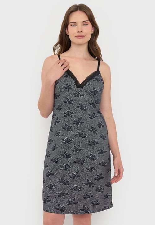 Camisón Mujer Print Flores Negro Formato Regalable