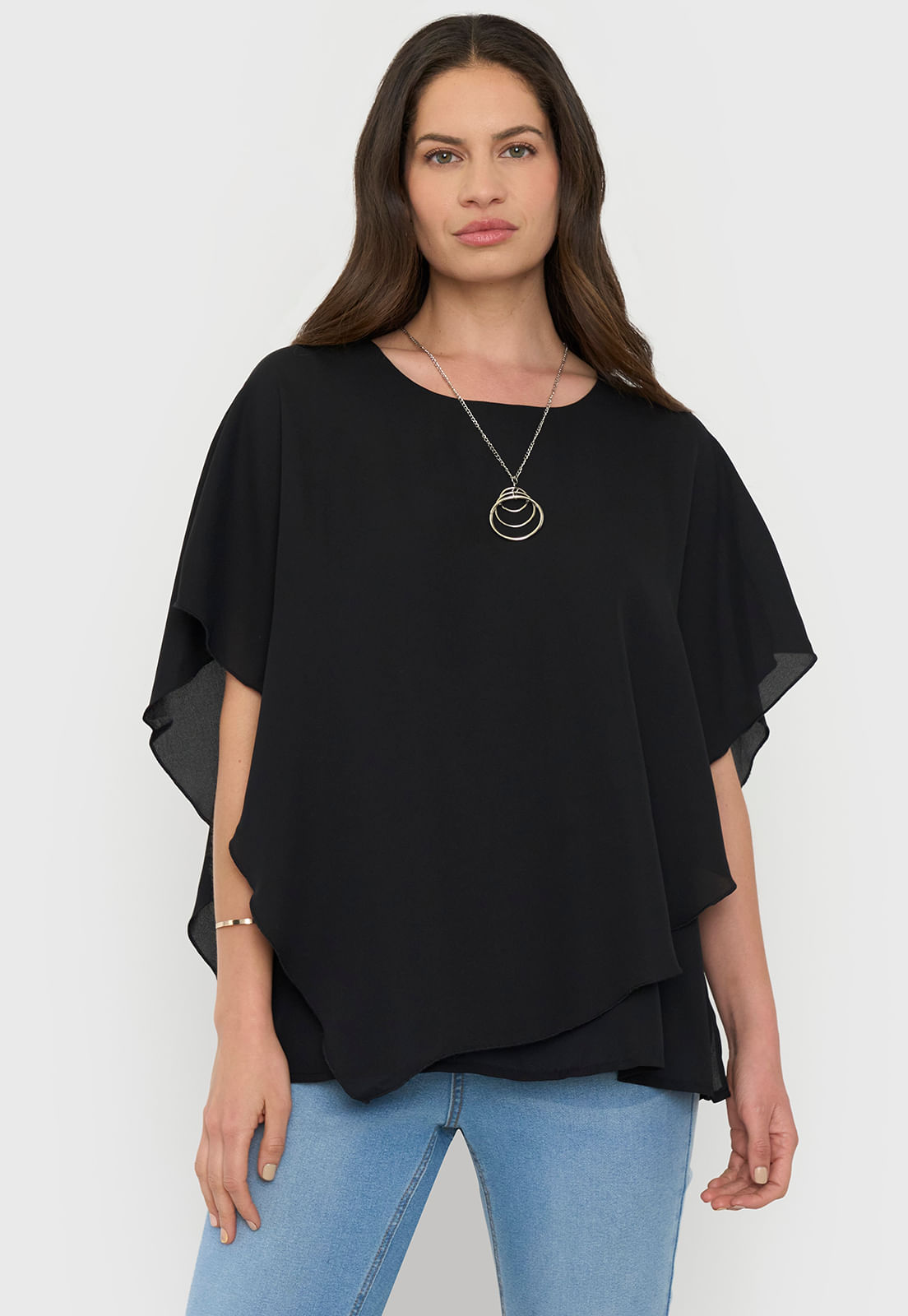 Blusa Mujer Capas con Joya Print Negro