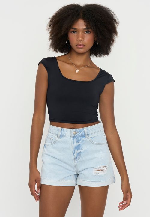 Peto Mujer Cuello Cuadrado Negro