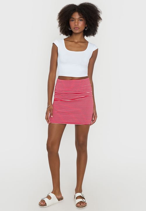 Falda Mujer Elasticada Líneas Rojo