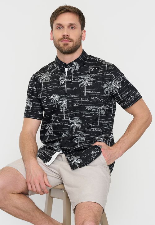 Camisa Hombre Mid Print Manga Corta Negro