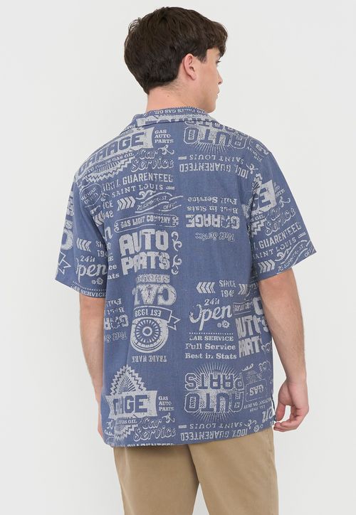 Guayabera Hombre Viscosa Lino Azul