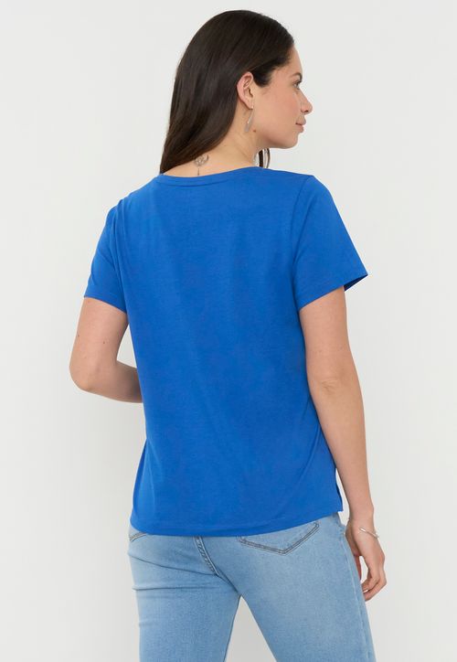 Polera Mujer M/C Focal Print Azul