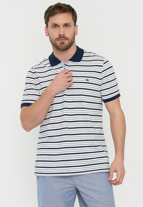 Polera Hombre Piqué Rayas Blanco