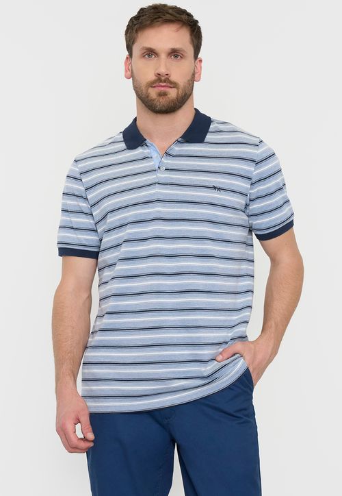 Polera Hombre Piqué Rayas Azul