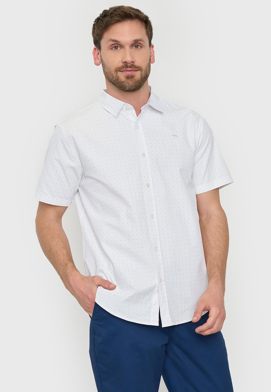 Camisa Hombre Mini Print Manga Corta Navy