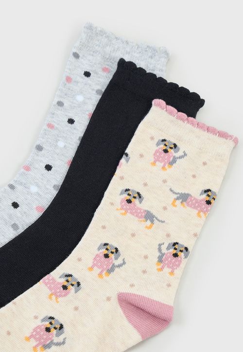 Calcetines Mujer Tripack Largos Mix Gris/Negro/Rosa