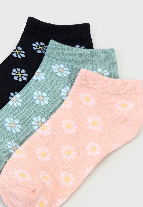 Calcetines Mujer Tripack Cortos Mix Negro/Gris/Rosado