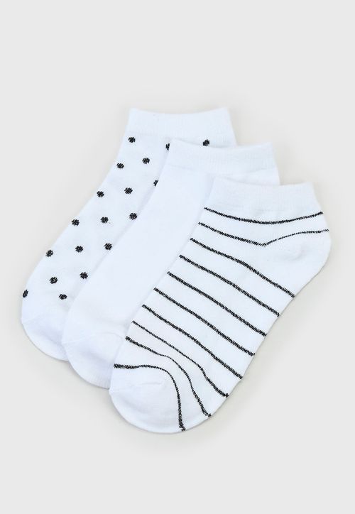 Calcetines Mujer Tripack Cortos Mix Blanco