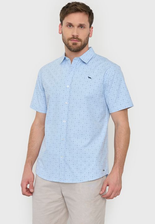 Camisa Hombre Mini Print Manga Corta Celeste
