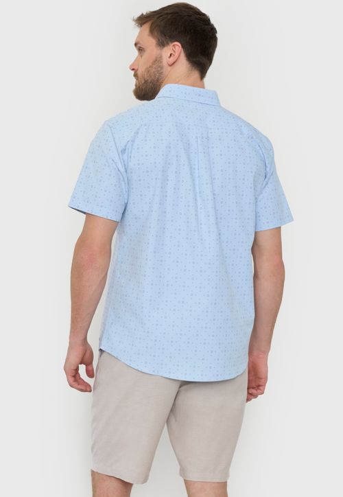 Camisa Hombre Mini Print Manga Corta Celeste