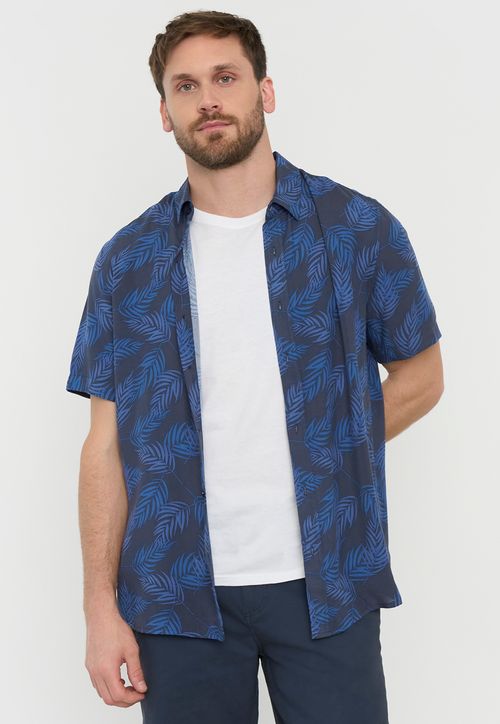 Guayabera Hombre Hojas Azul