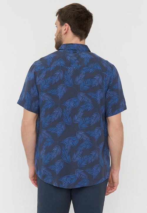 Guayabera Hombre Hojas Azul