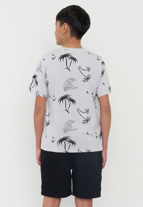 Polera Niño Teen Manga Corta Full Texto Gris