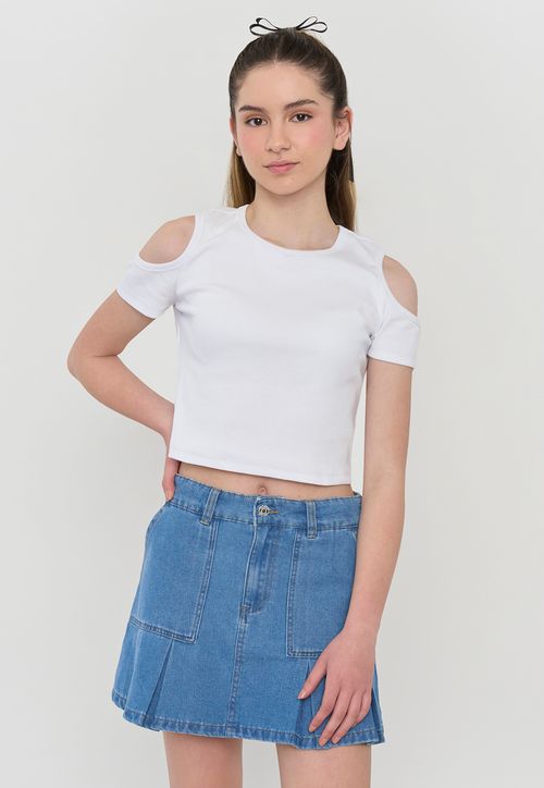 Polera Niña Teen Manga Corta Rib Blanco