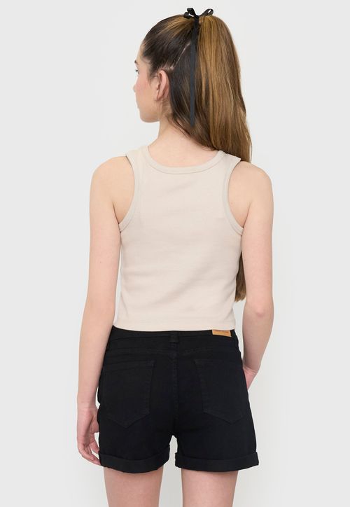 Polera Peto Niña Teen Rib Beige