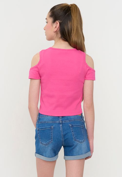 Polera Niña Teen Manga Corta Rib Fucsia