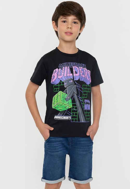 Polera Niño Kids Manga Corta Minecraft Negro