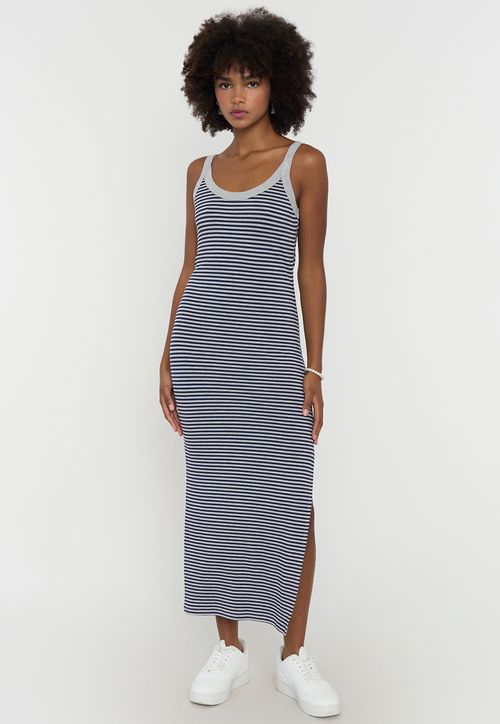 Vestido Mujer Largo Líneas Básico Gris