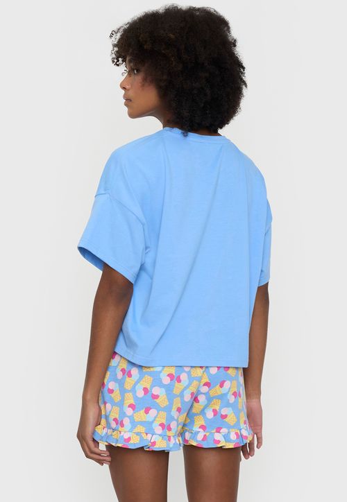 Pijama Mujer Corto Oversize Vuelos Celeste Helados