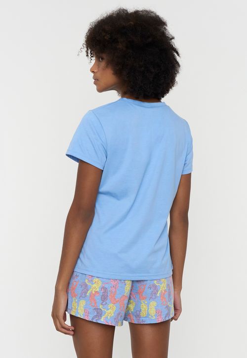 Pijama Mujer Corto Básico Celeste Tigres