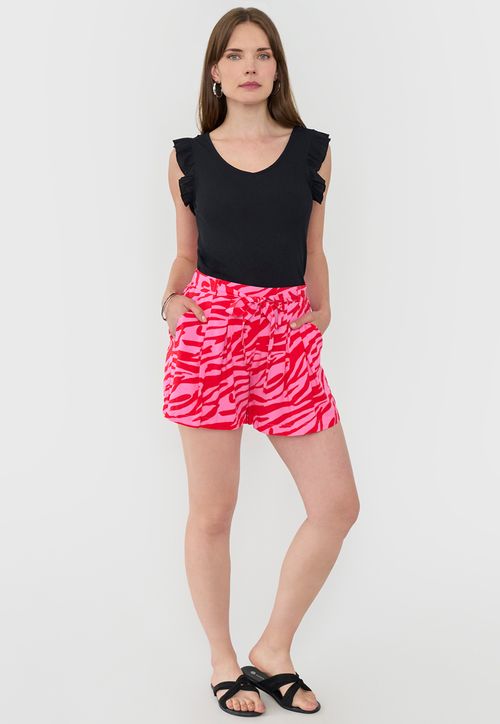 Short Mujer Fluido Cinturón Print Cebra Rosado