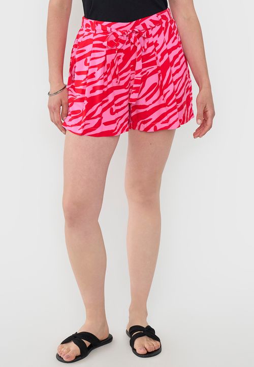 Short Mujer Fluido Cinturón Print Cebra Rosado