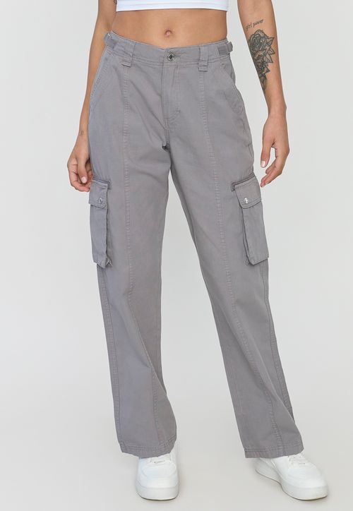 Pantalón Mujer Cargo Ajustable Verde Gris Claro