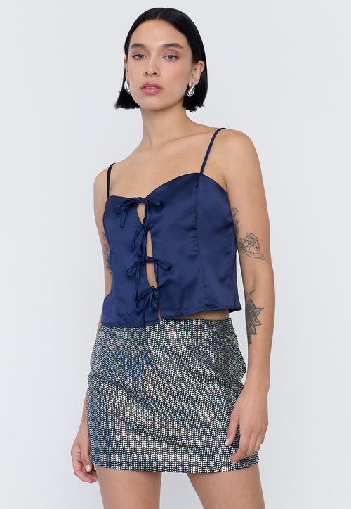 Blusa Mujer Pabilo Satín Azul Oscuro