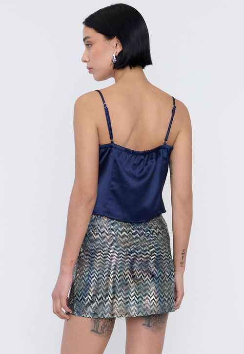 Blusa Mujer Pabilo Satín Azul Oscuro