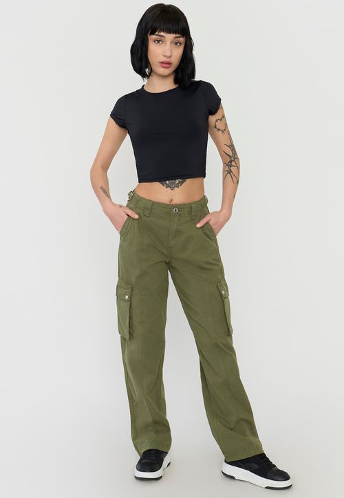 Pantalón Mujer Cargo Ajustable Verde Oliva