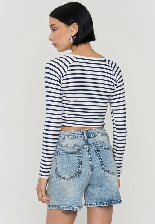 Polera Mujer M/L Cuello V Azul Marino