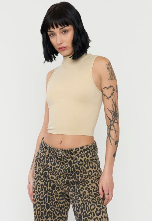 Polera Mujer Sin Mangas Color Beige