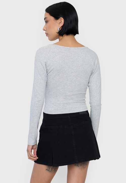 Polera Mujer M/L Cuello V Gris Melange