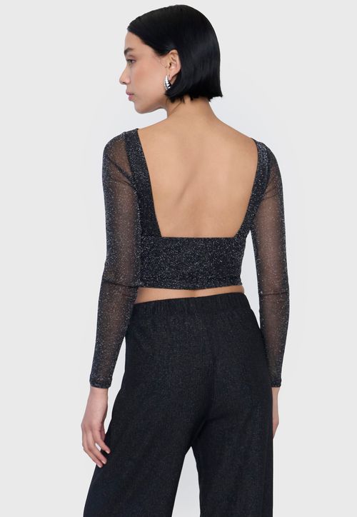 Polera Mujer Sin Espalda M/L Brillos Negro