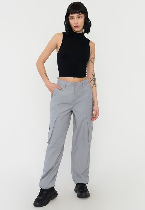 Pantalón Mujer Parachute Cargo Gris Ajustable
