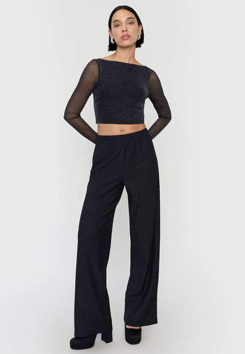Calza Mujer Brillos Negro