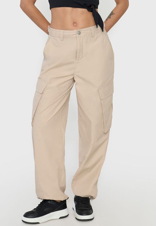 Pantalón Mujer Parachute Cargo Beige Ajustable