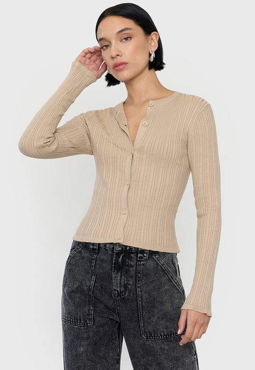 Sweater Mujer Cárdigan Botones Beige