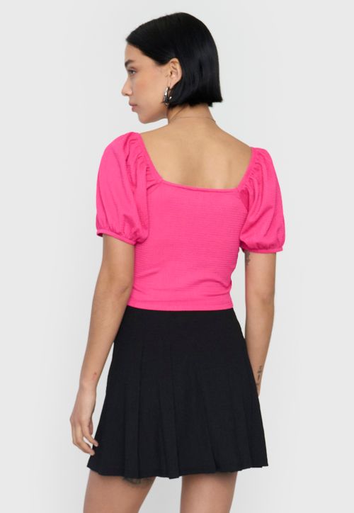 Blusa Mujer Crop Panal Manga Globo Fucsia