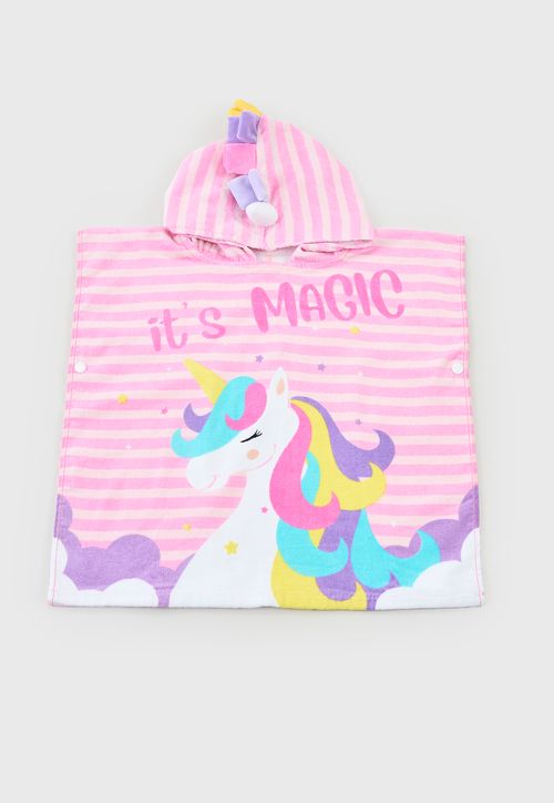Toalla Poncho Bebe Niña Unicornio Rosada