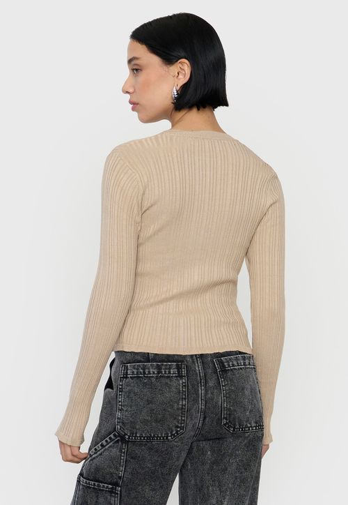 Sweater Mujer Cárdigan Botones Beige