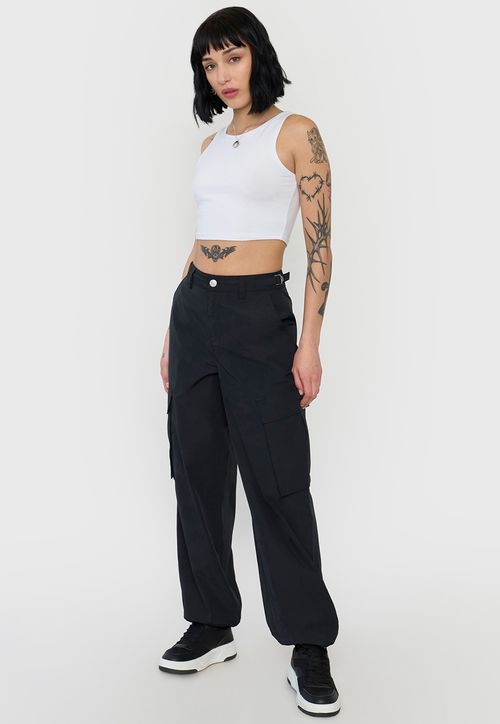 Pantalón Mujer Parachute Cargo Negro Ajustable