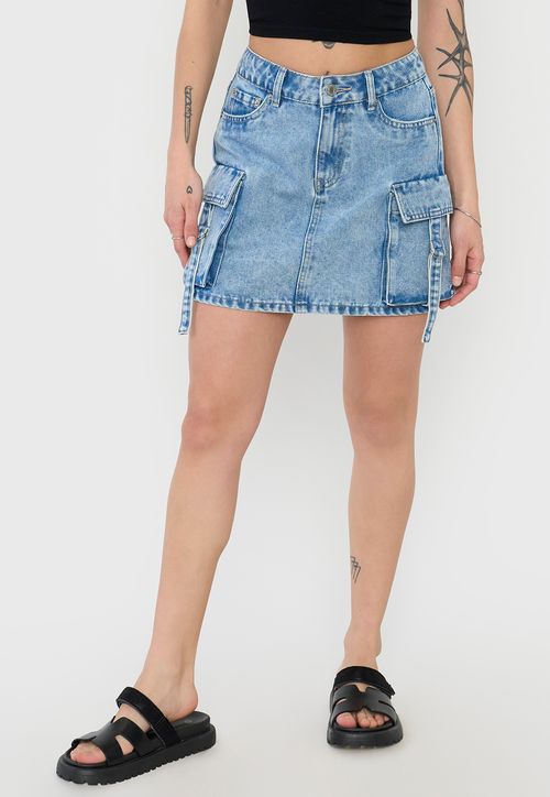 Falda Mujer Cargo Azul Claro