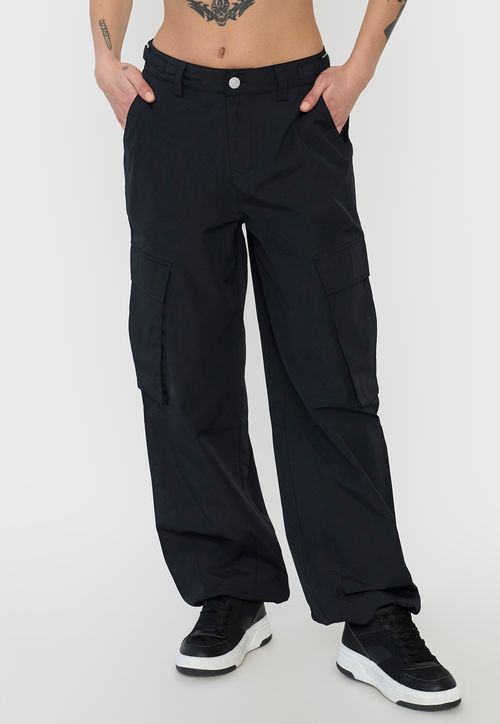 Pantalón Mujer Parachute Cargo Negro Ajustable