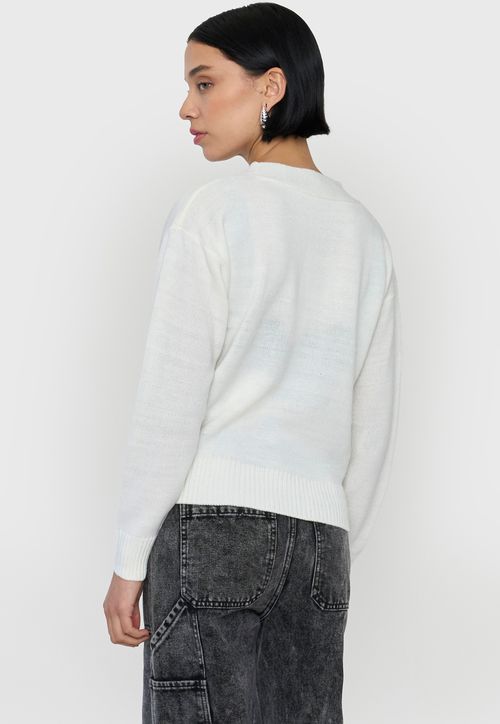 Sweater Mujer Cárdigan Regular Ecru