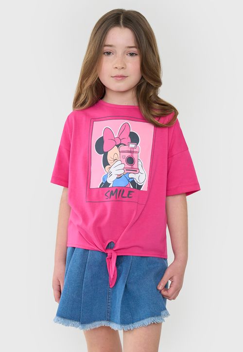 Polera Niña Kids Manga Corta Minnie Nudo Fucsia