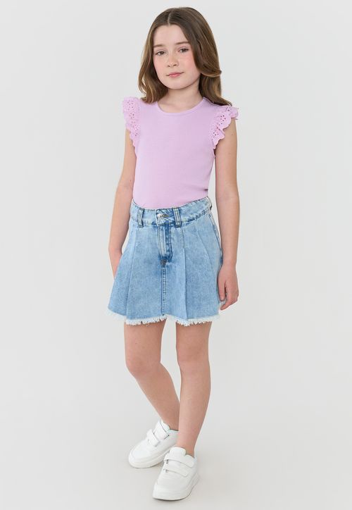 Falda Short Niña Kids Plisada Azul Claro