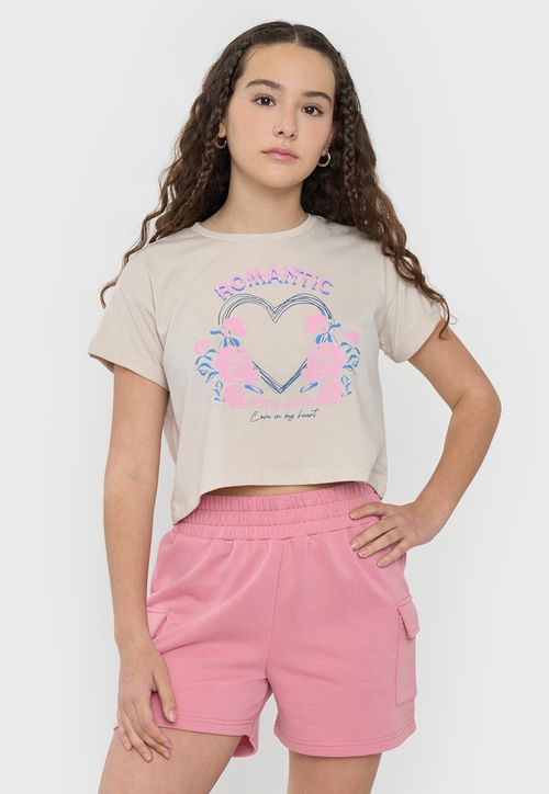 Polera Niña Teen Manga Corta Fun Beige